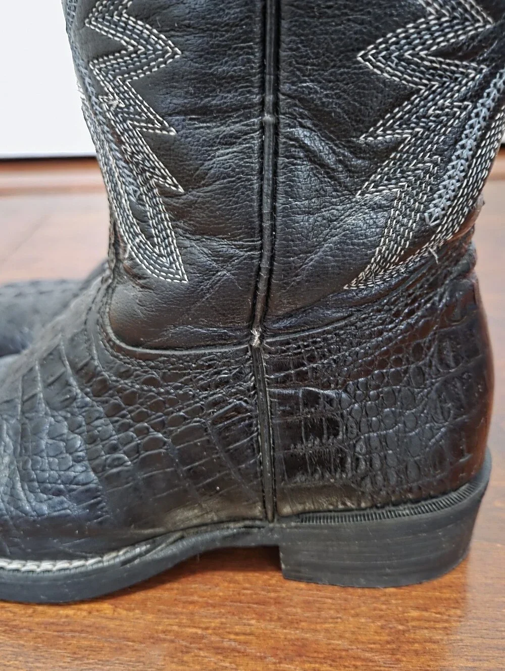 Caballo Dorado Kids Black Leather Square Toe Western Cowboy Boots Size 13